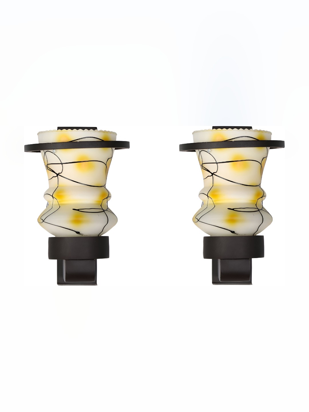 

1ST TIME White & Yellow 2 Pieces Printed Glass Traditional Wall Lamps
