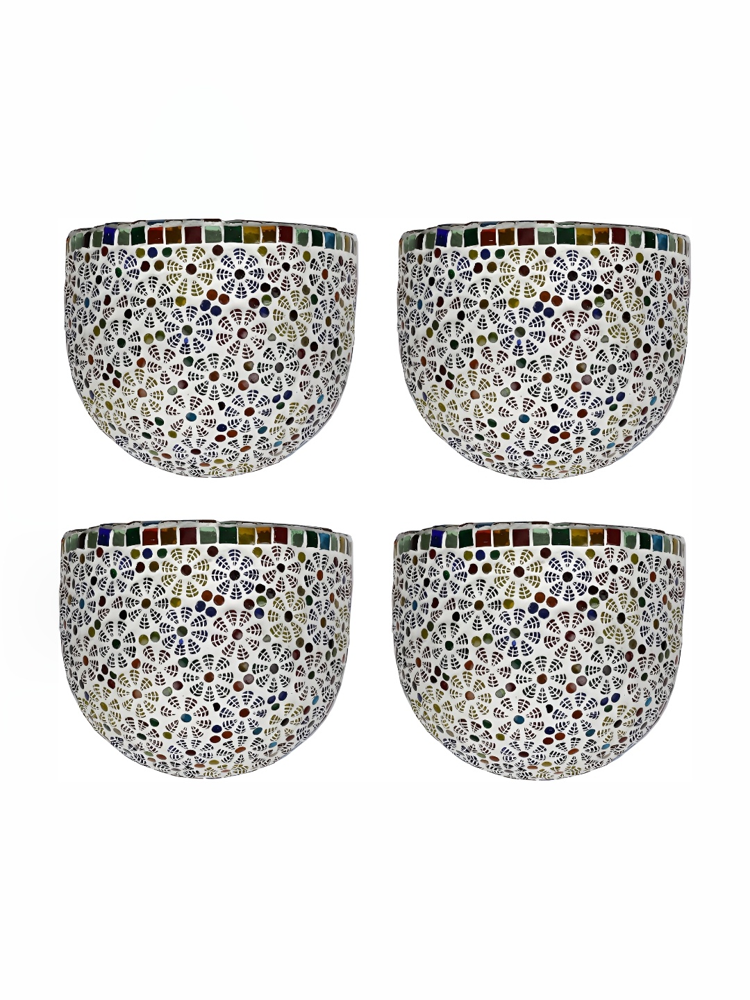 

1ST TIME White & Green 4 Pieces Printed Glass Traditional Semi Sphere Wall Lamps