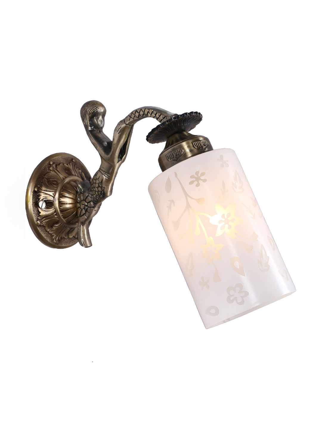 

1ST TIME White & Gold-Toned Printed Glass Traditional Cylinder Shaped Wall Lamp