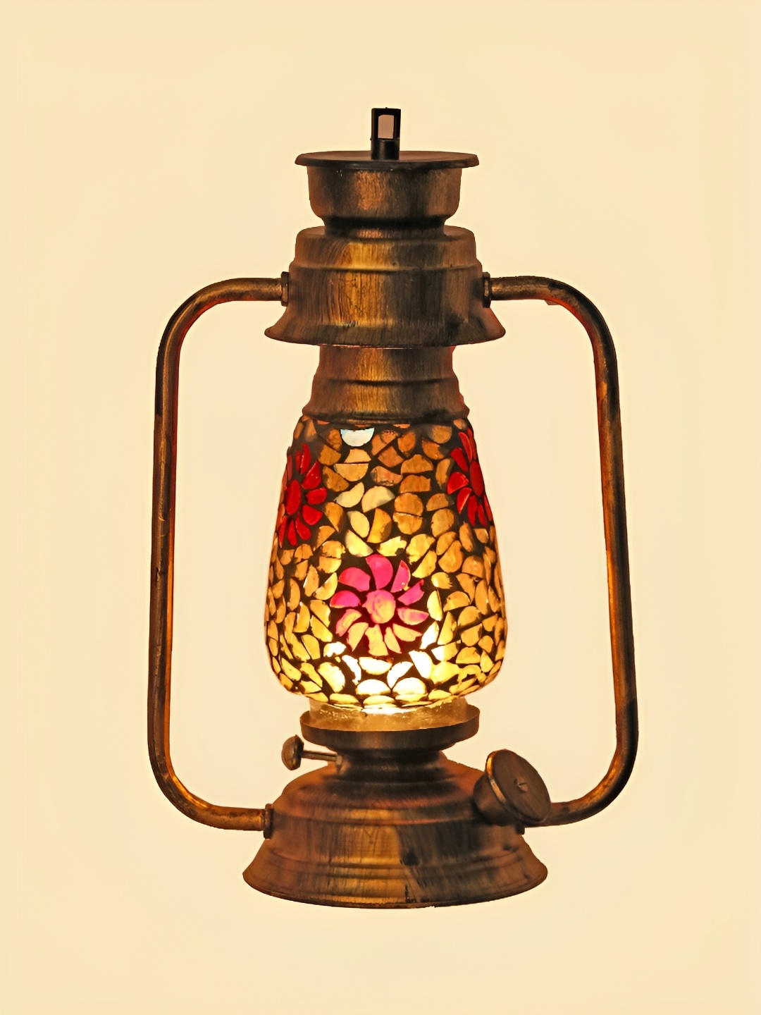 

1ST TIME Gold-Toned & Brown Printed Glass Shaped Traditional Wall Lamp