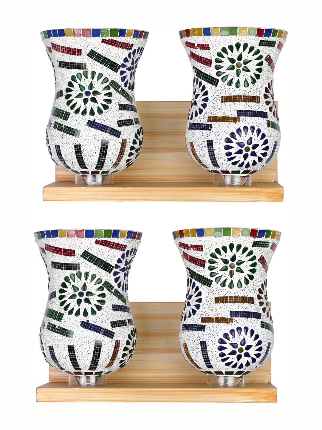

1ST TIME White & Green 2 Pieces Printed Glass Abstract Shaped Traditional Wall Lamps