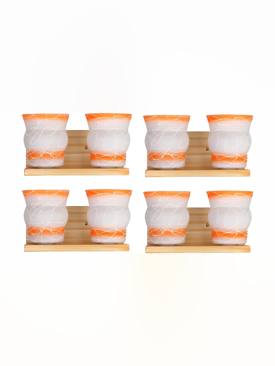 

1ST TIME White & Orange 4 Pieces Printed Glass Abstract Shaped Contemporary Wall Lamps