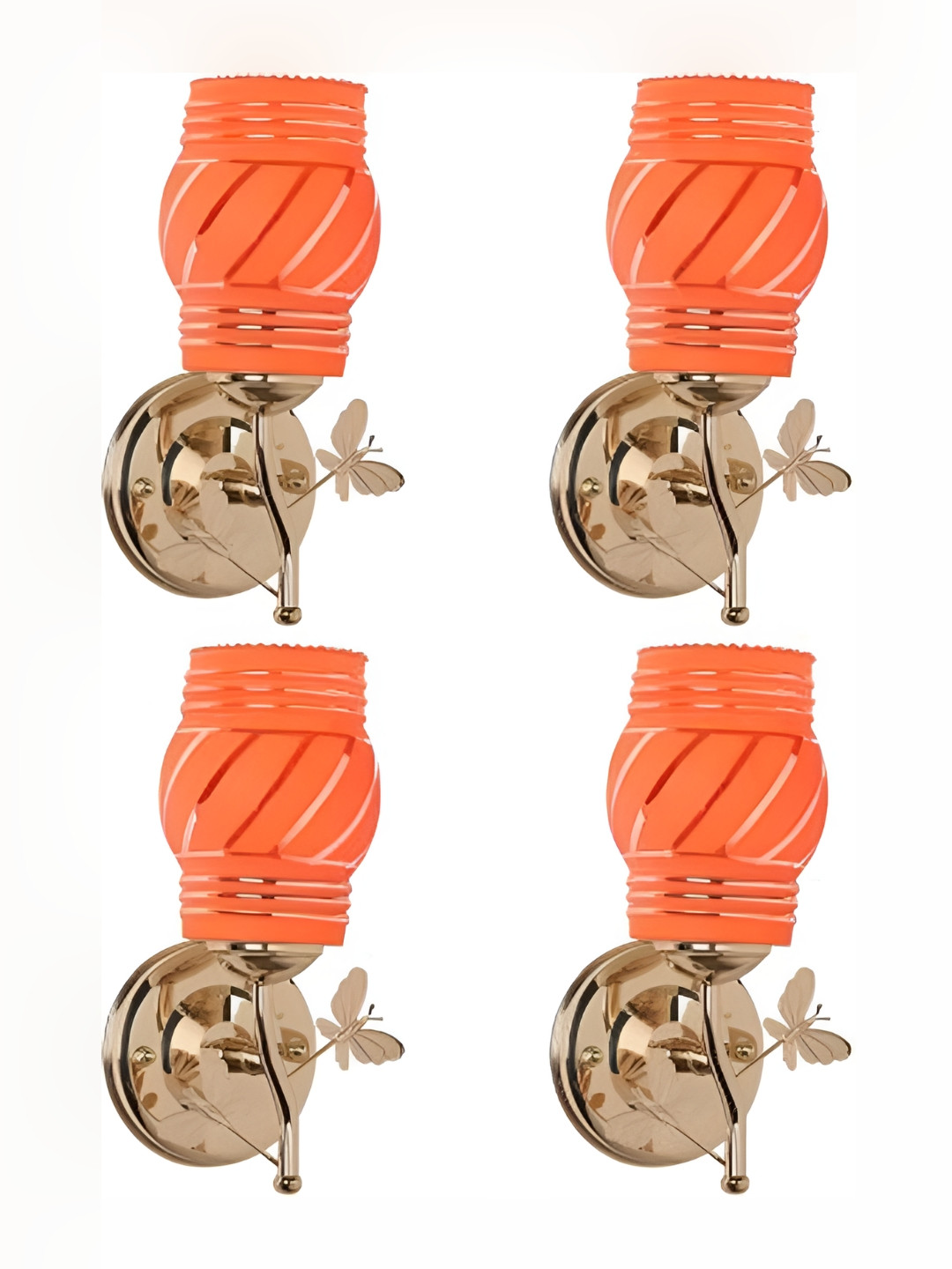 

1ST TIME Orange & 4 Pieces Printed Glass Abstract Shaped Contemporary Wall Lamps