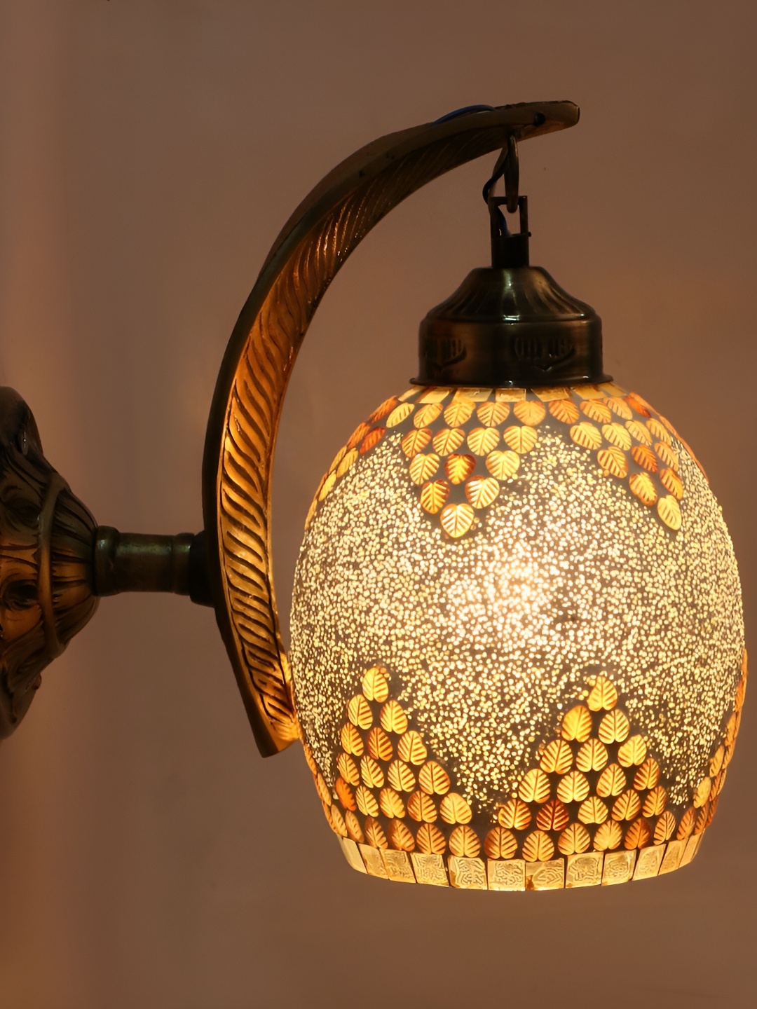 1ST TIME White & Brown Printed Glass Traditional Wall Lamp