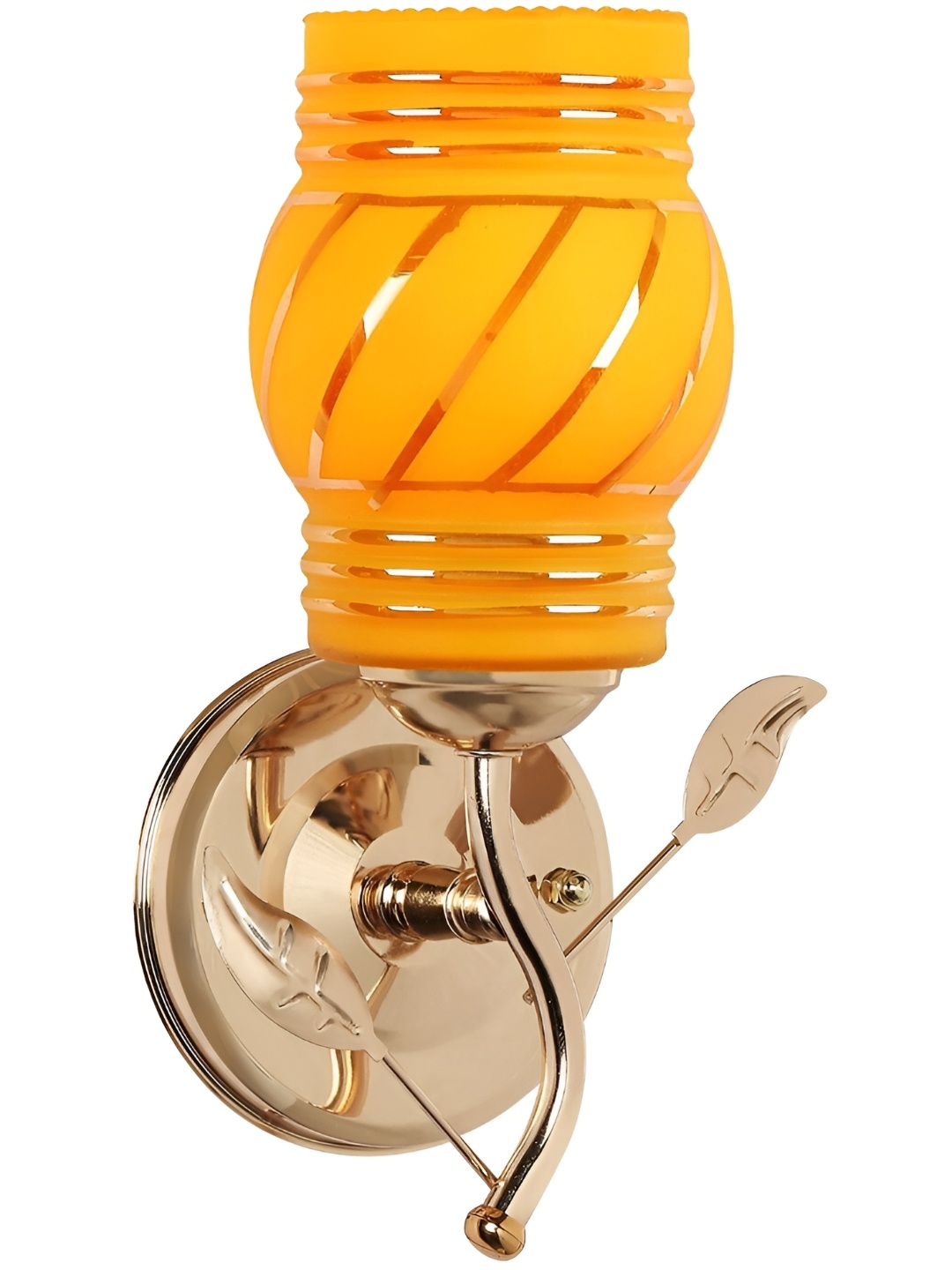 

1ST TIME Yellow & Gold-Toned Printed Glass Traditional Abstract Shaped Wall Lamp