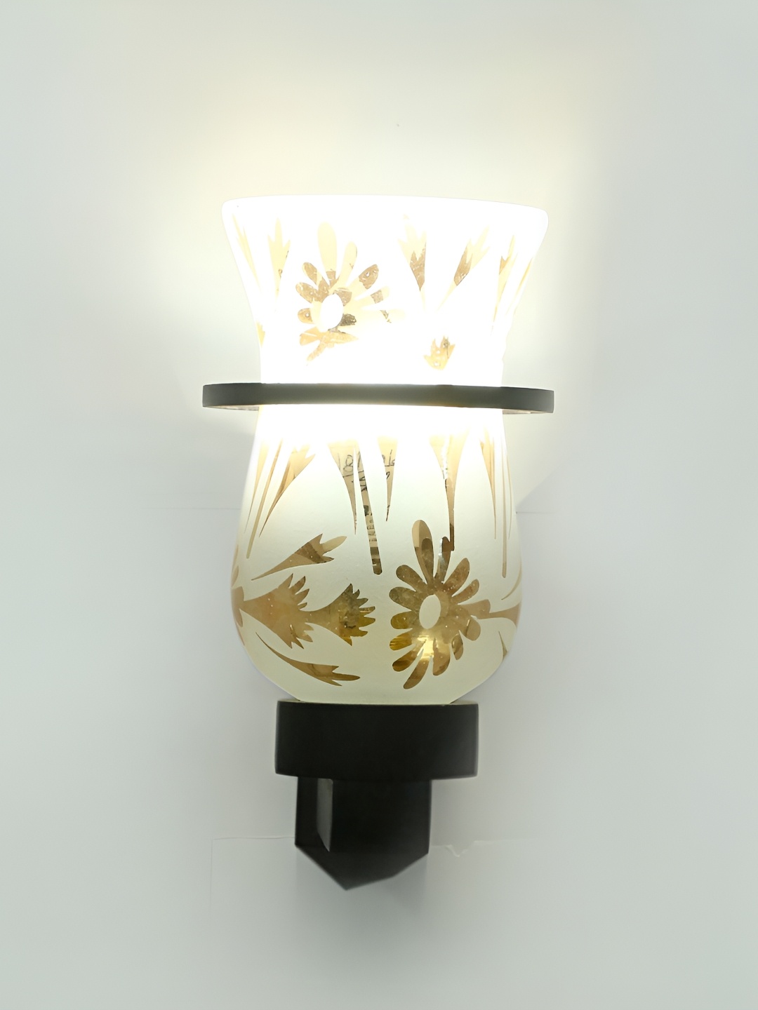 

1ST TIME White & Gold-Toned Printed Glass Traditional Abstract Shaped Wall Lamp