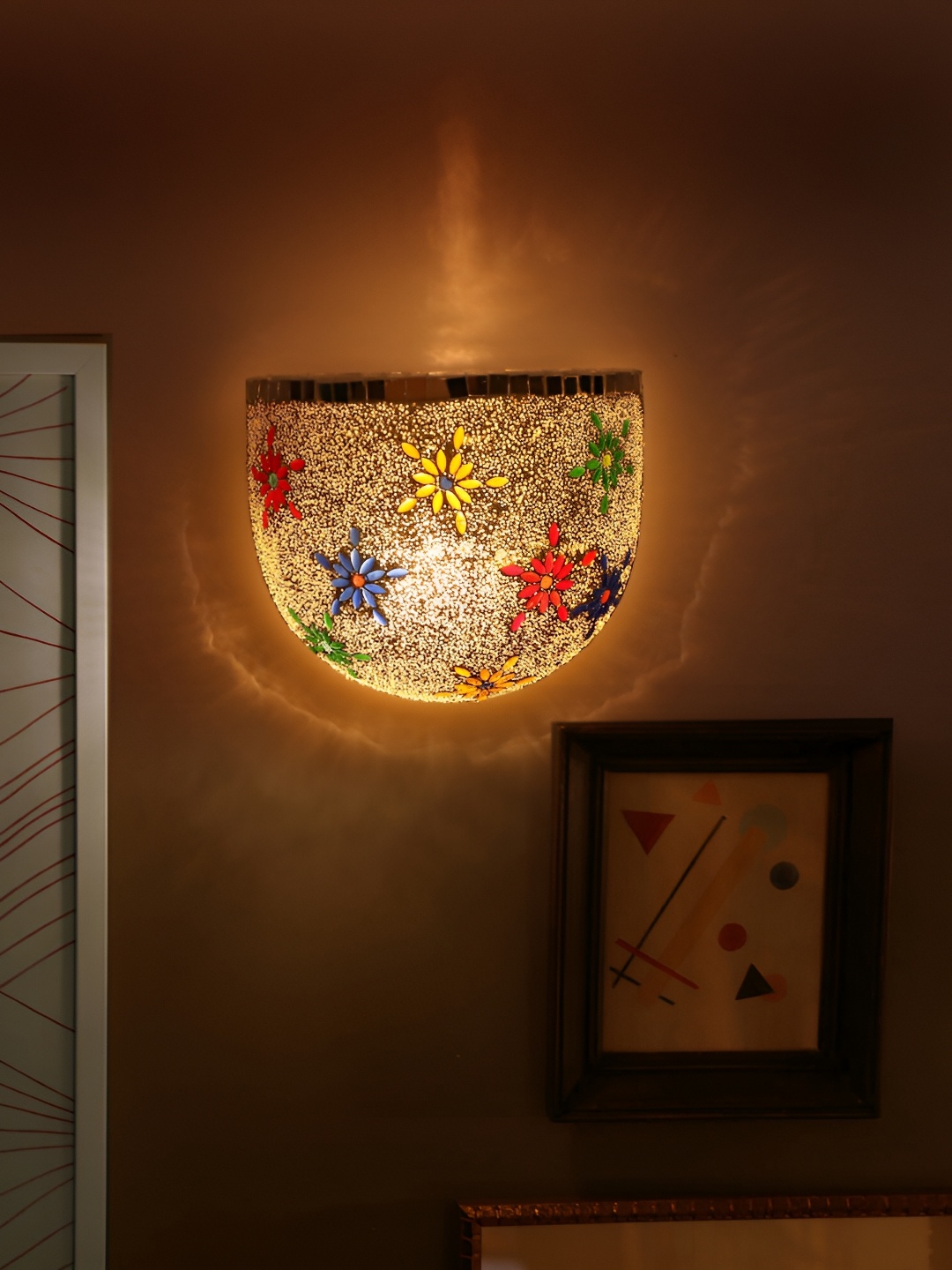 

1ST TIME White & Blue Textured Glass Semi-sphere Contemporary Wall Lamp