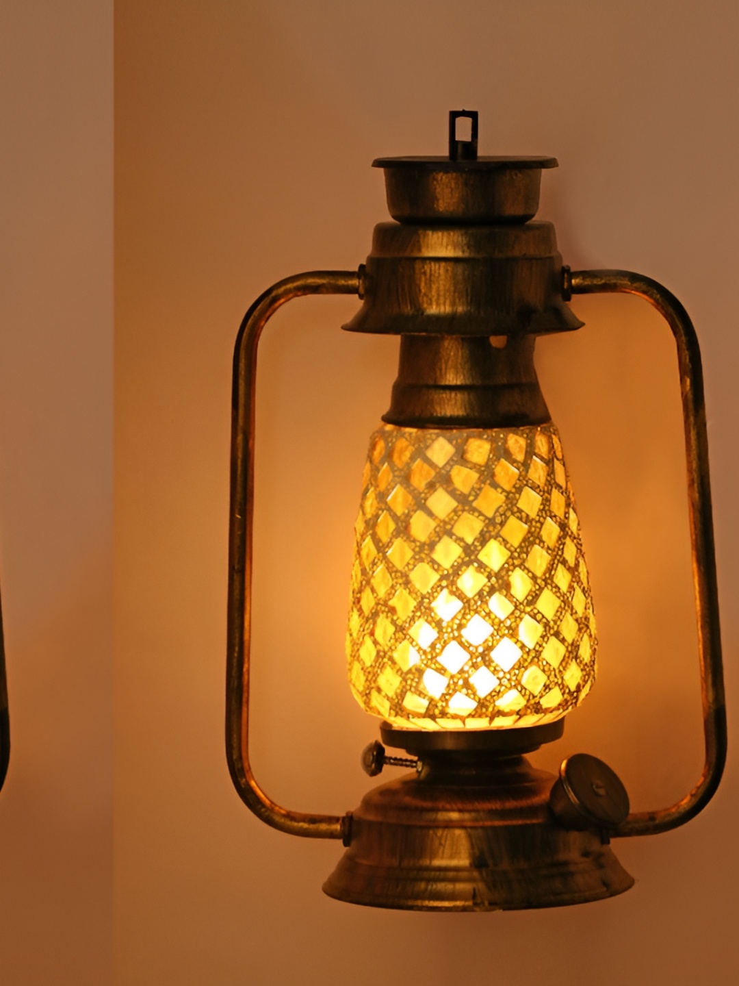 

1ST TIME White & Brown Printed Glass Traditional Lantern Shaped Wall Lamp