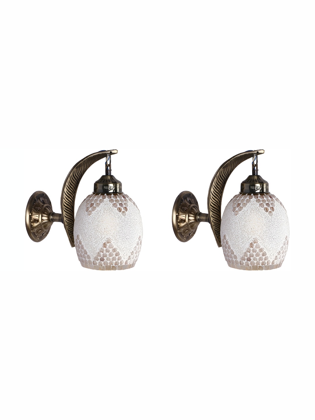 

1ST TIME White & Brown 2 Pieces Printed Glass Traditional Wall Lamps