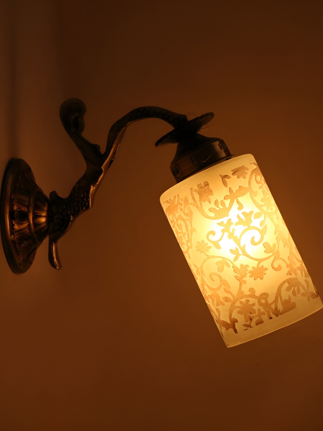 1ST TIME White & Brown Printed Glass Bell Shaped Contemporary Wall Lamp