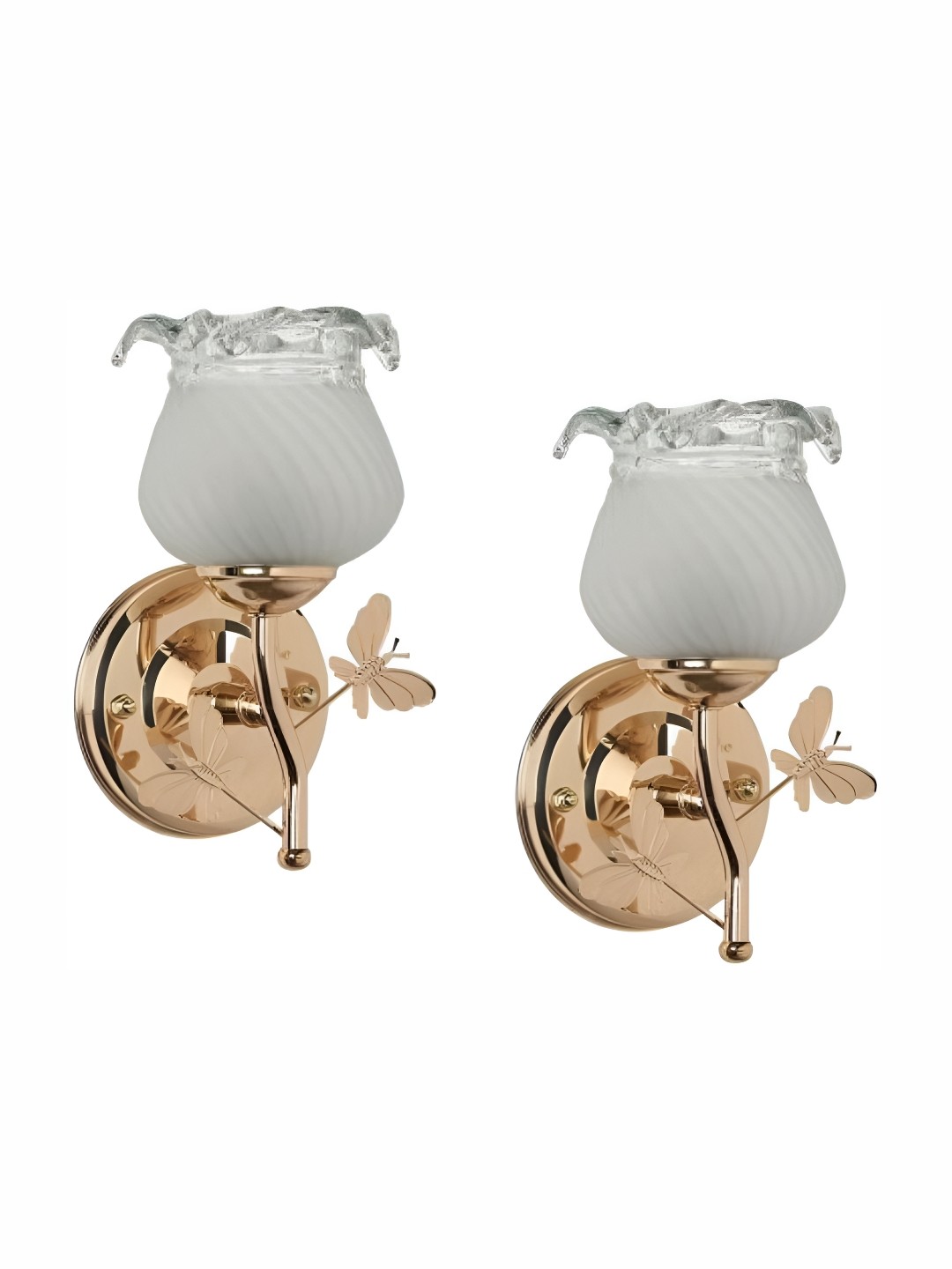 

1ST TIME White & Gold-Toned 2 Pieces Textured Glass Wall Lamps