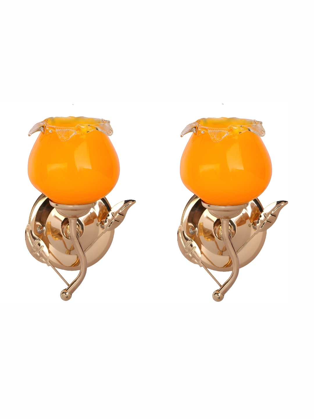 

1ST TIME Orange & Gold-Toned 2 Pieces Glass Abstract Shaped Contemporary Wall Lamps