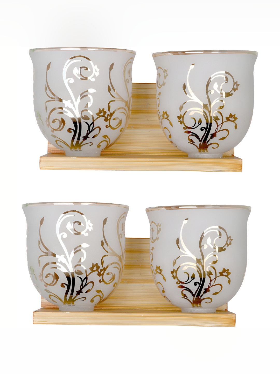 

1ST TIME White & Brown 2 Pieces Printed Glass Traditional Frustum Shaped Wall Lamps