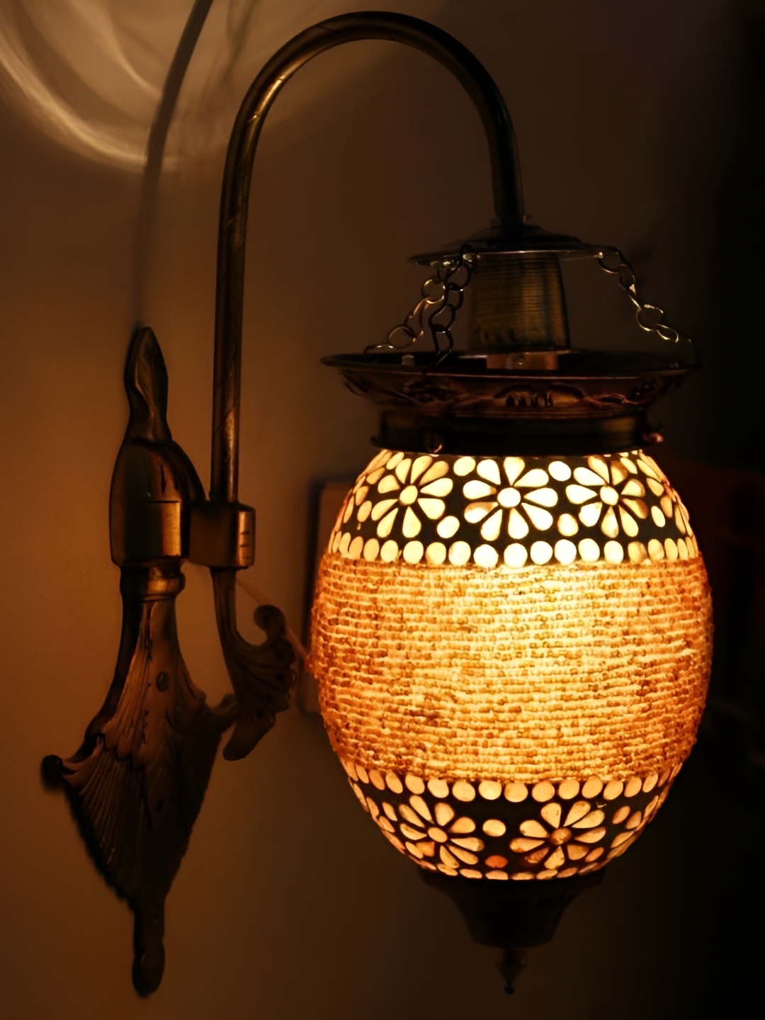 1ST TIME White & Brown Printed Glass Contemporary Spherical Shaped Wall Lamp