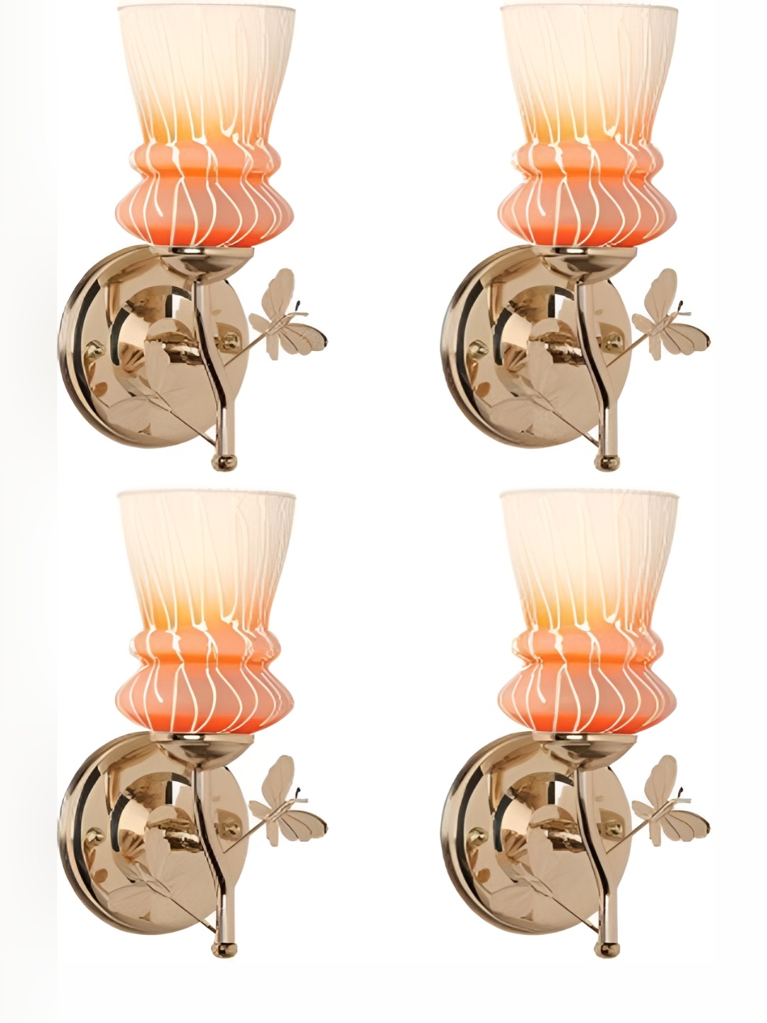

1ST TIME White & Orange 4 Pieces Printed Glass Abstract Shaped Contemporary Wall Lamps