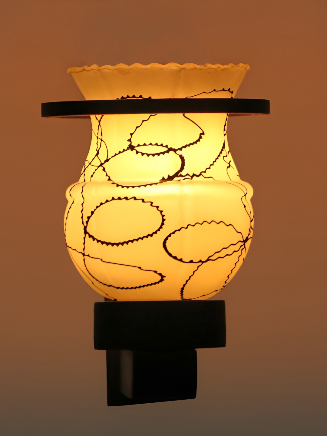 

1ST TIME White & Black Printed Glass Traditional Abstract Shaped Shaped Wall Lamp
