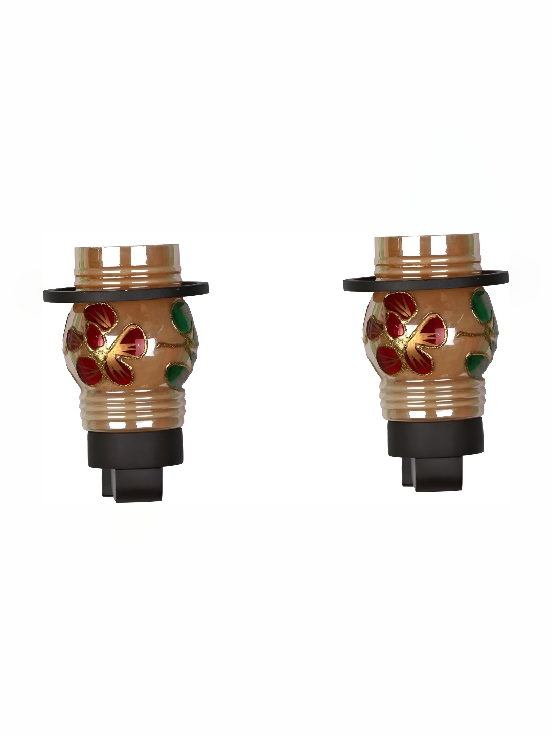 

1ST TIME Brown & Red 2 Pieces Printed Glass Traditional Abstract Shaped Wall Lamps