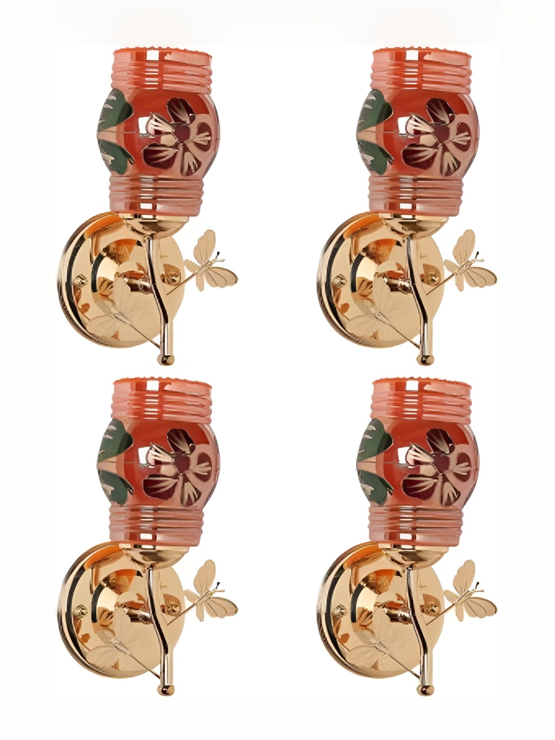 

1ST TIME Red & Green 4Pcs Printed Glass Traditional Abstract Shaped Shaped Wall Lamps