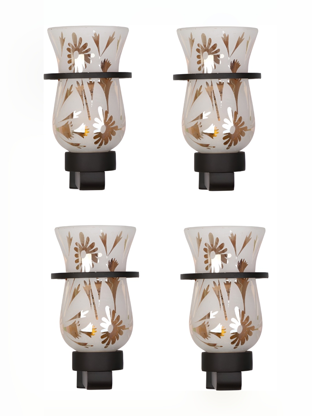 

1ST TIME White & Gold-Toned 4 Pieces Printed Glass Traditional Abstract Shaped Wall Lamps
