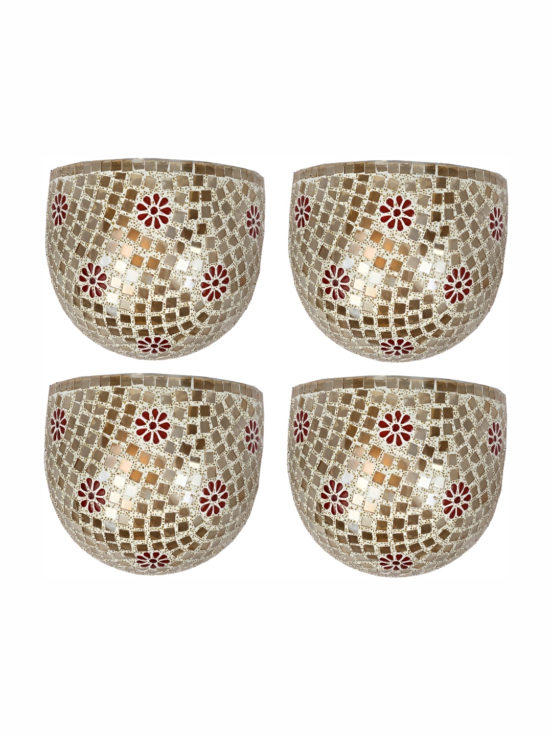 

1ST TIME White & Brown 4 Pieces Textured Glass Traditional Frustum Shaped Wall Lamps