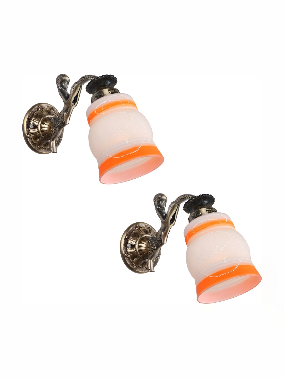 

1ST TIME Orange & White 2 Pieces Printed Glass Traditional Abstract Shaped Wall Lamps