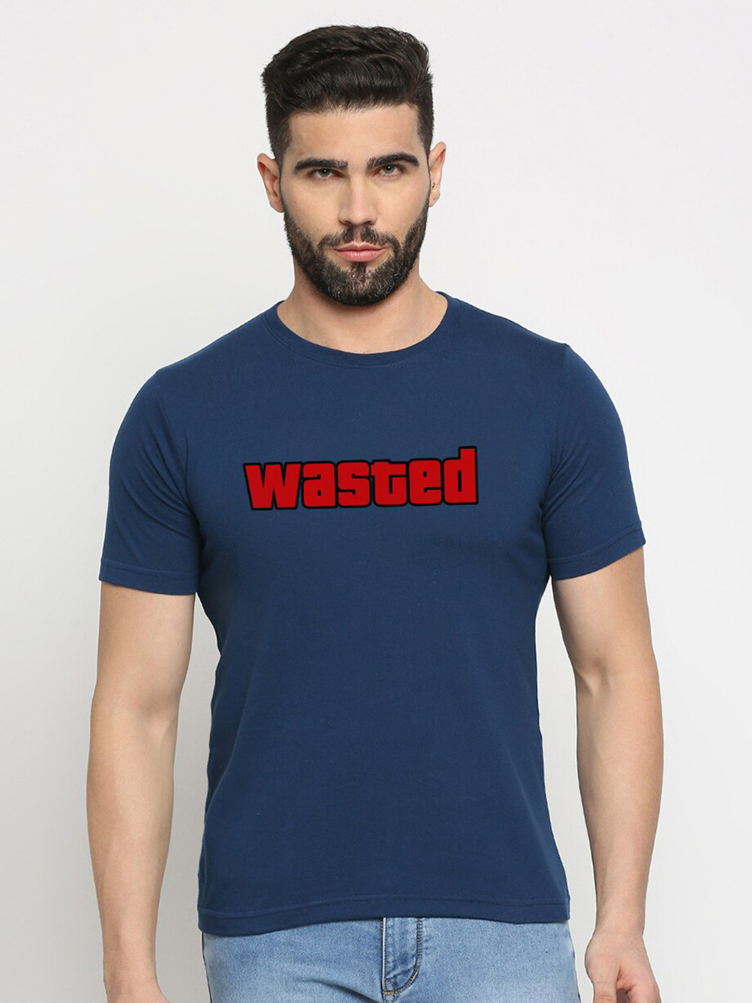 

MOD ECRU Unisex Typography Printed Cotton T-shirt, Blue