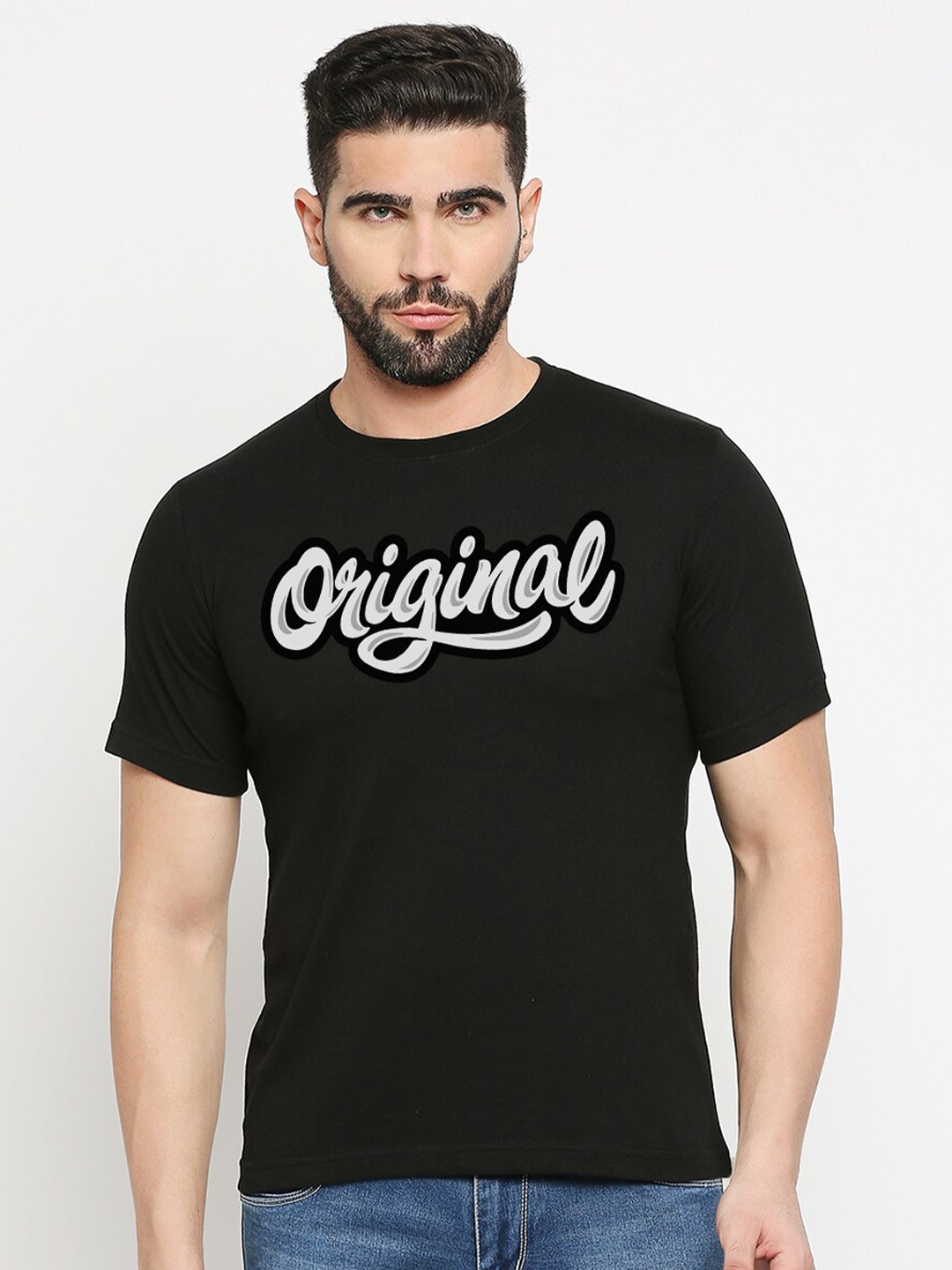MOD ECRU Unisex Typography Printed Cotton T-shirt, Black