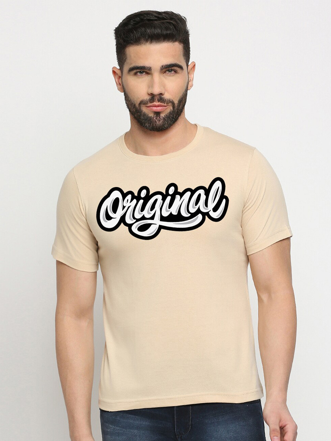 

MOD ECRU Unisex Typography Printed Cotton T-shirt, Cream