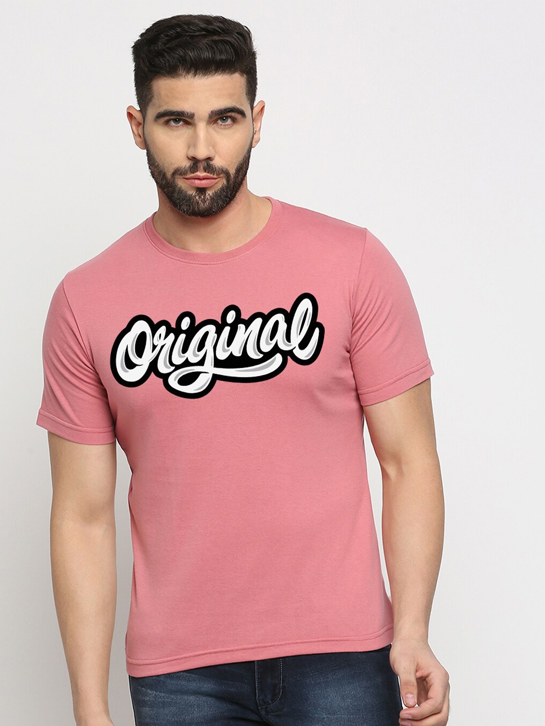 

MOD ECRU Unisex Typography Printed Cotton T-shirt, Pink