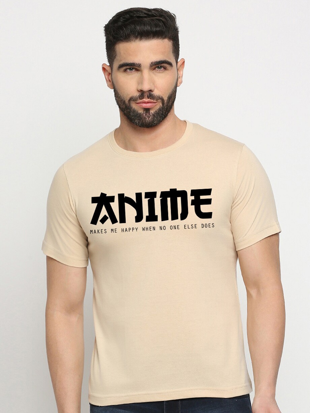 

MOD ECRU Unisex Typography Printed Cotton T-shirt, Cream
