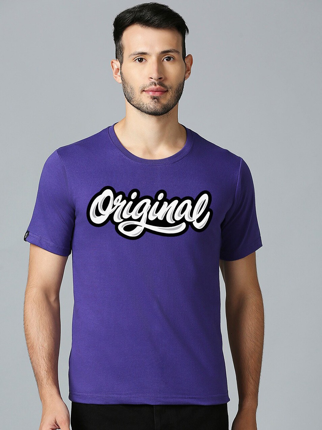 

MOD ECRU Unisex Typography Printed Cotton T-shirt, Purple