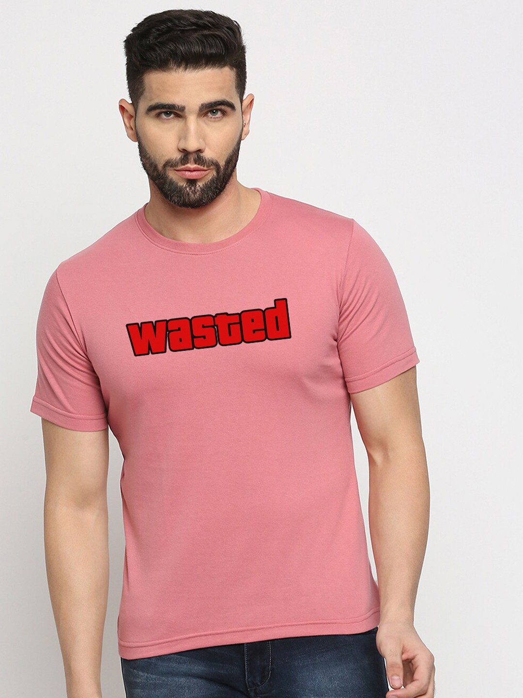 

MOD ECRU Unisex Typography Printed Cotton T-shirt, Pink