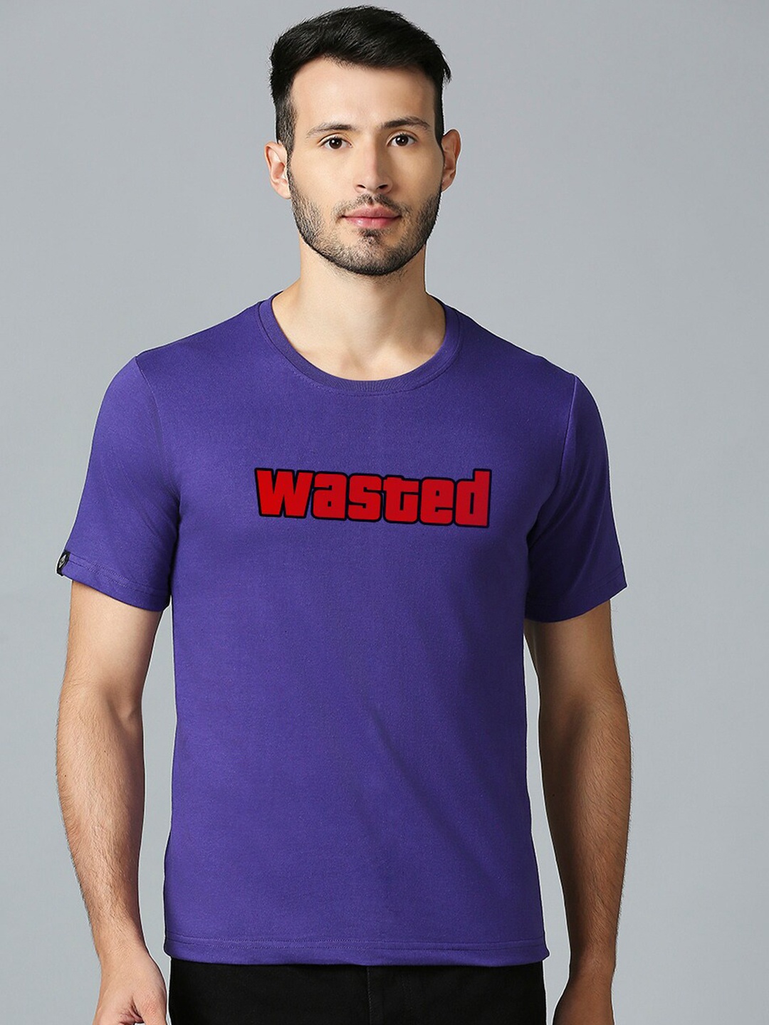 

MOD ECRU Unisex Typography Printed Cotton T-shirt, Purple