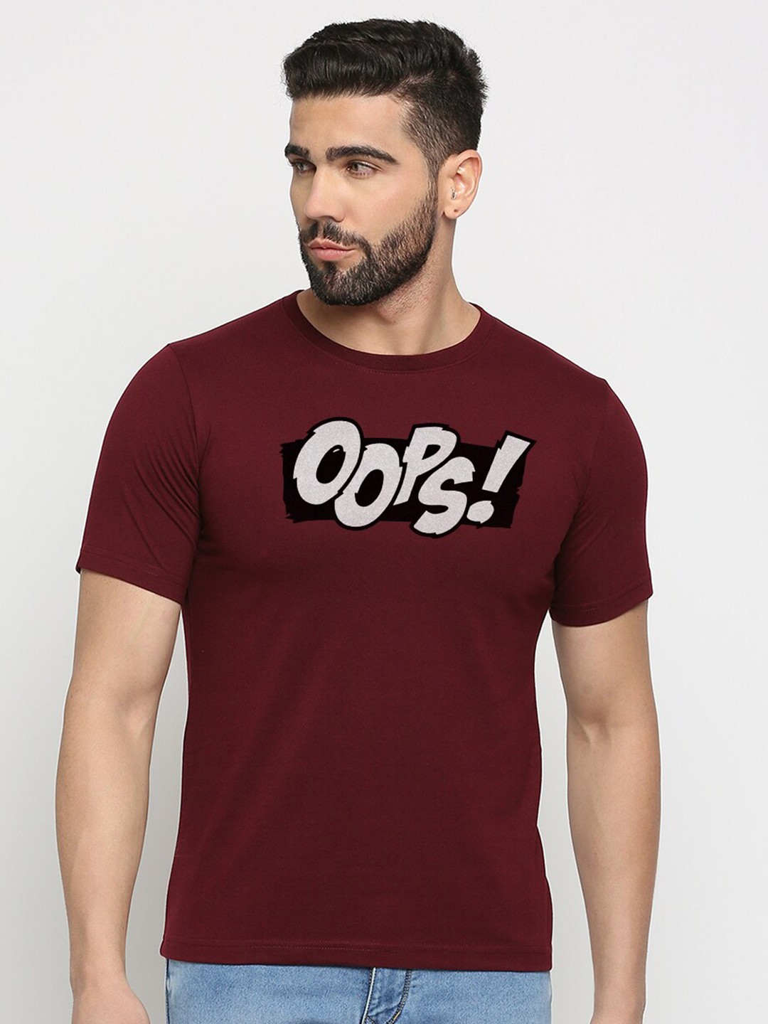 

MOD ECRU Unisex Typography Printed Cotton T-shirt, Maroon