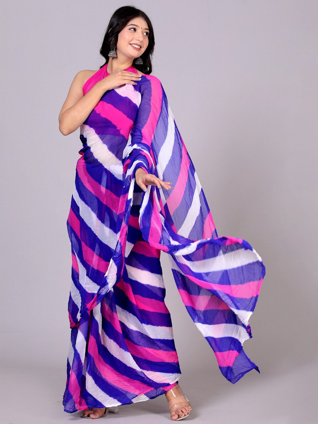 

VL SAREES Leheriya Pure Chiffon Leheriya Saree, Purple
