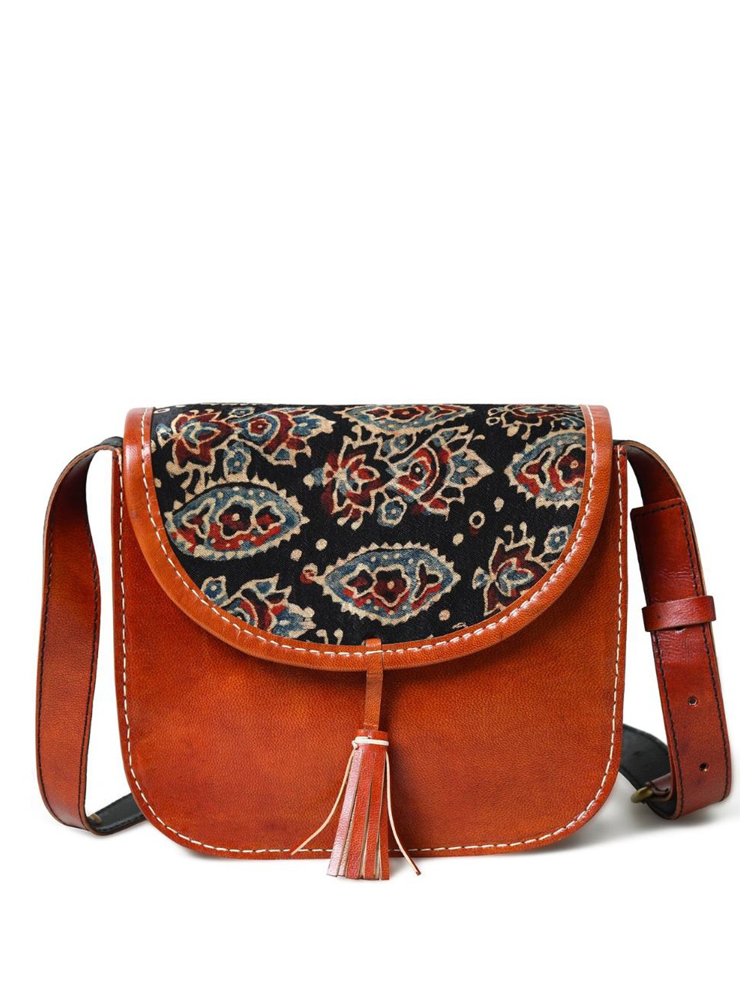 

MaheTri Leather Shopper Sling Bag with Tasselled, Camel brown