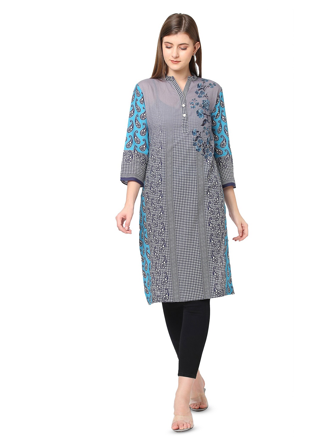 Cloth Haus India Floral Printed Straight Kurta, Grey