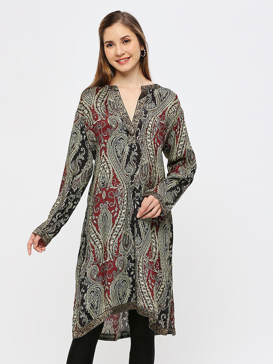 Cloth Haus India Printed A-Line Kurta, Black