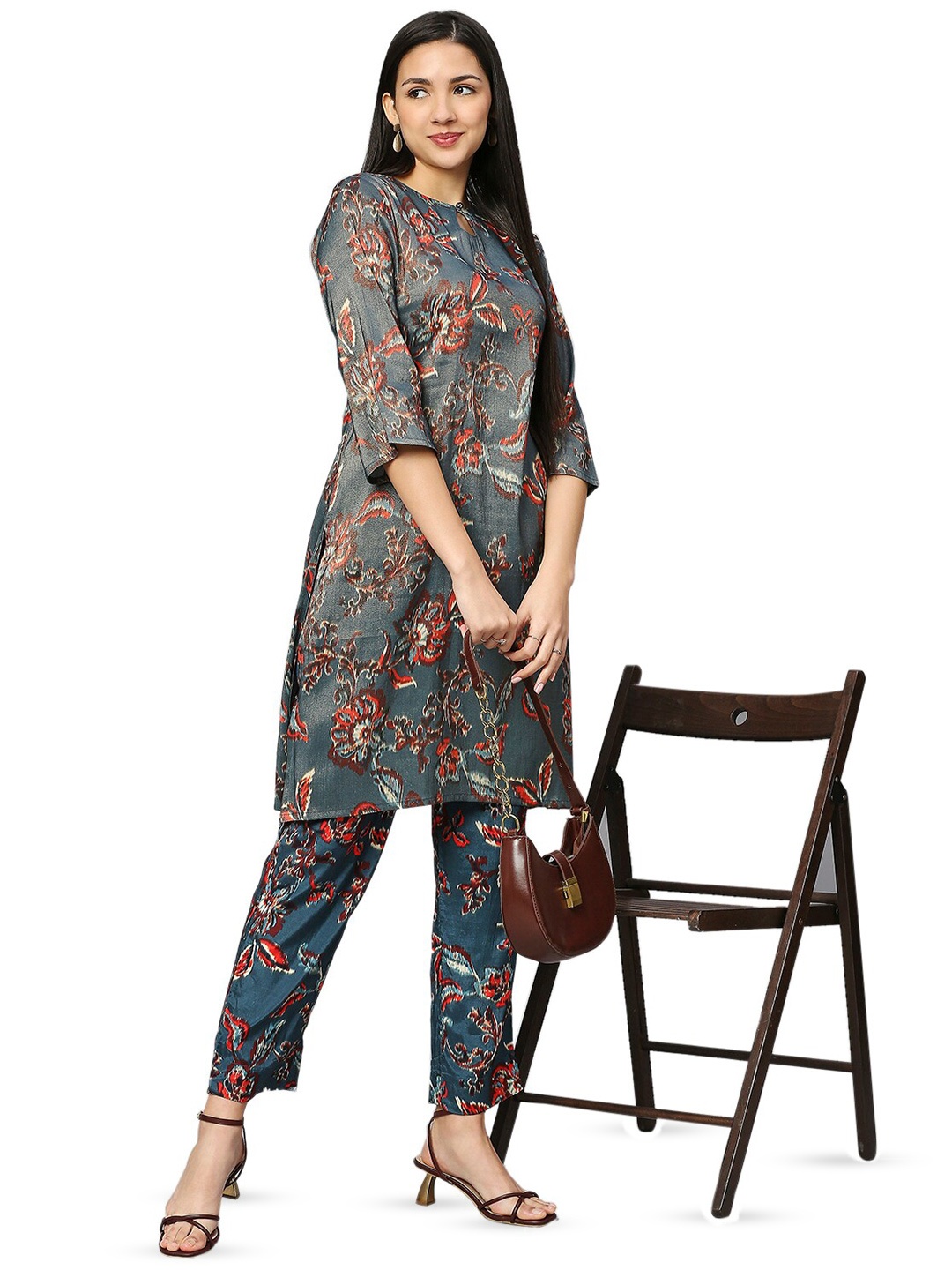 

Cloth Haus India Floral Printed Straight Kurta, Teal
