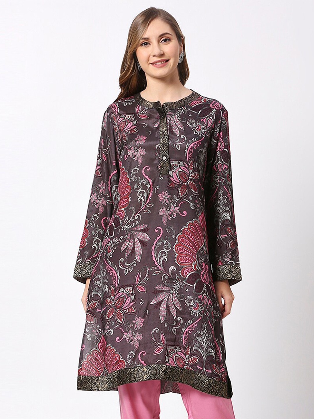 

Cloth Haus India Floral Printed A-Line Kurta, Taupe