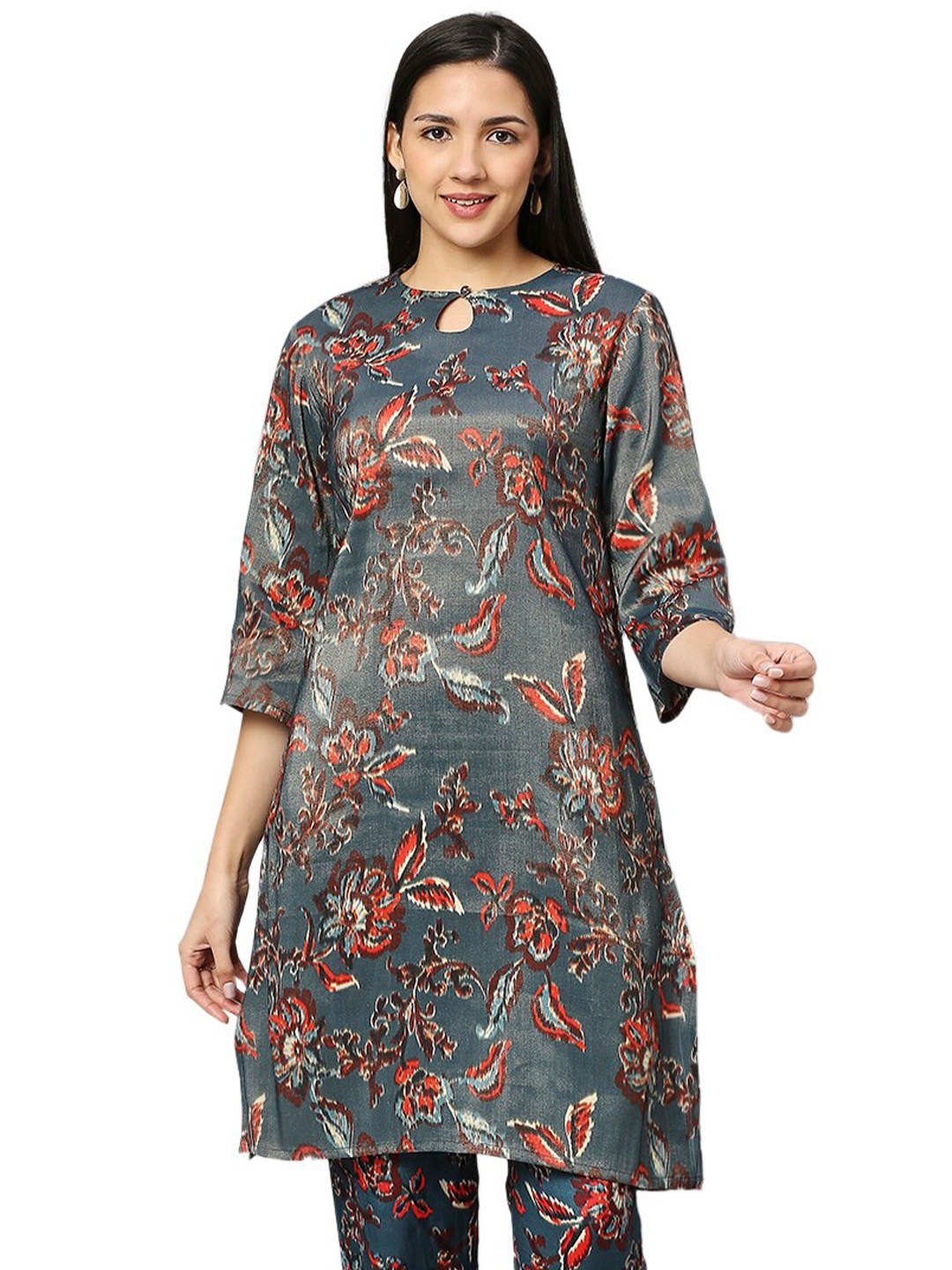 

Cloth Haus India Floral Printed Straight Kurta, Teal