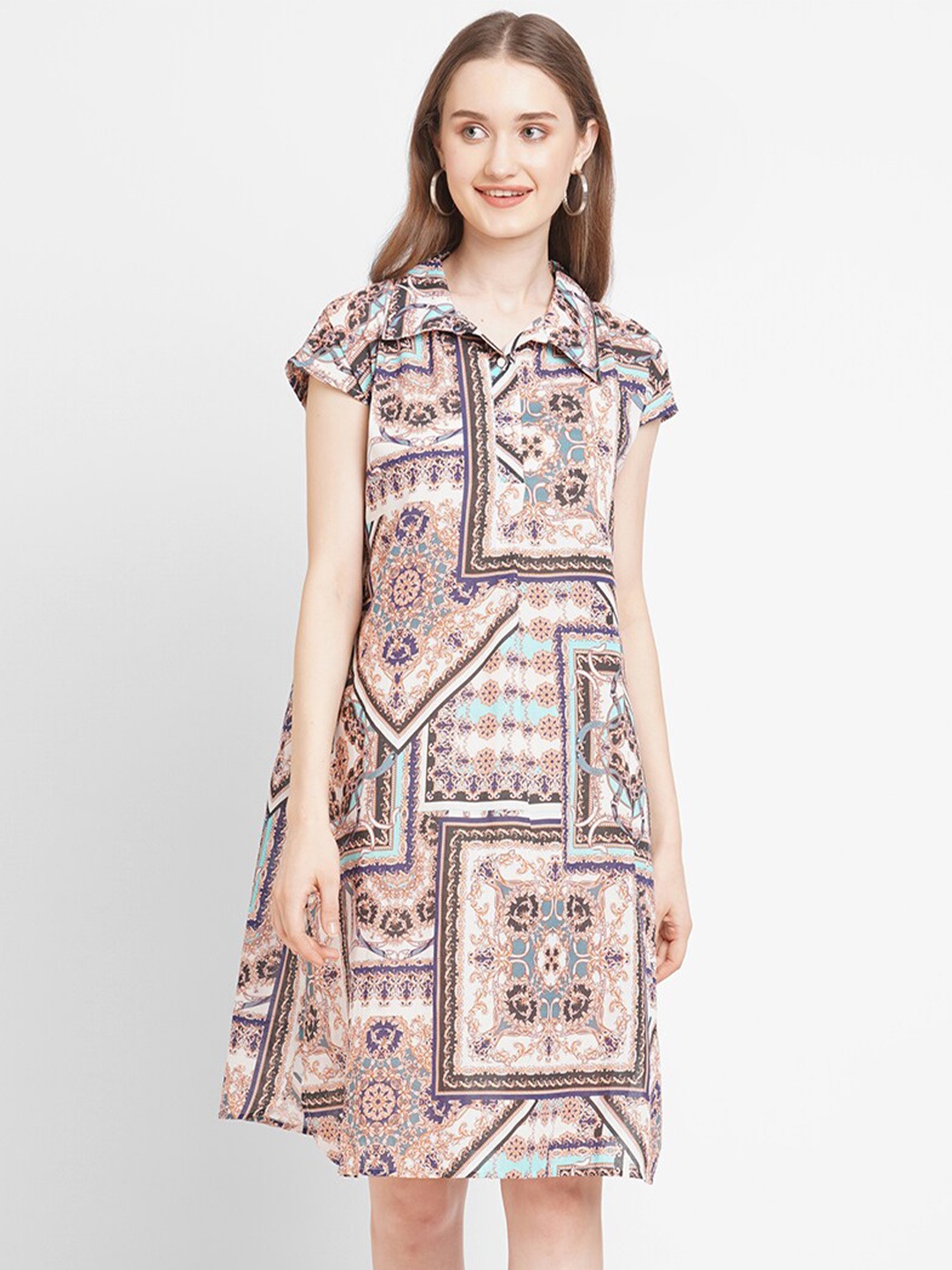

Cloth Haus India Printed Pure Cotton A-Line Ethnic Dress, Beige