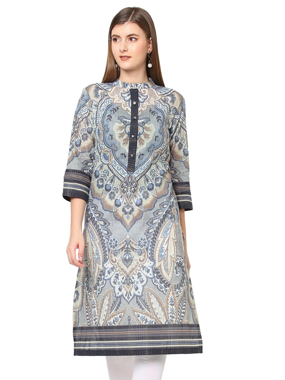 Cloth Haus India Printed Pure Cotton Straight Kurta, Blue