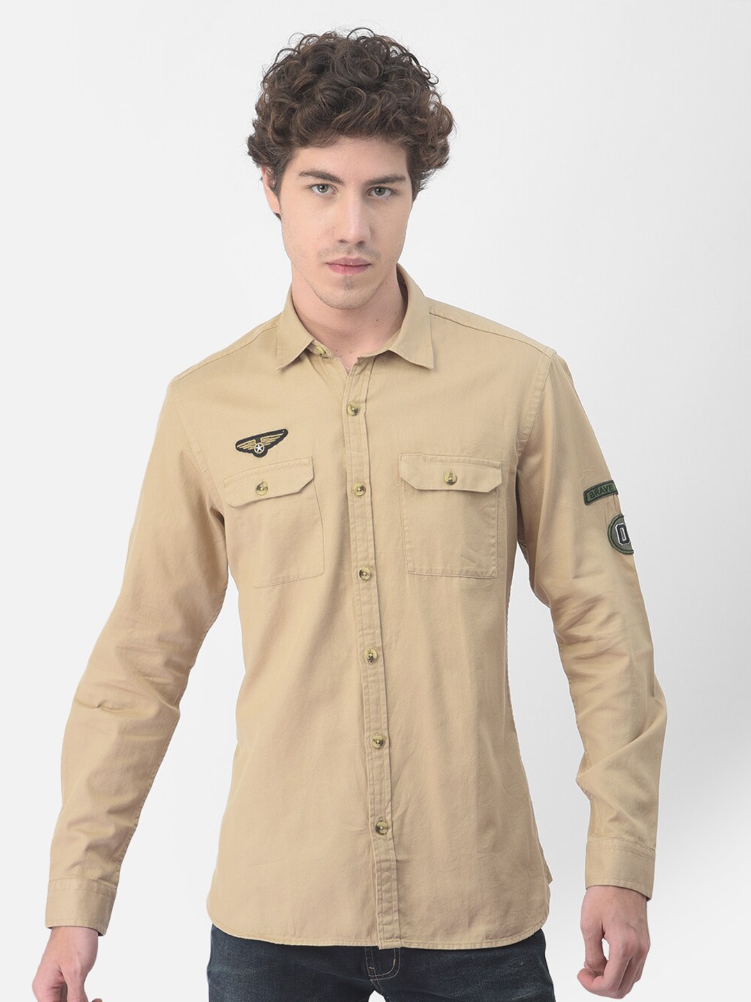 

Numero Uno Men Applique Slim Fit Shirt, Beige