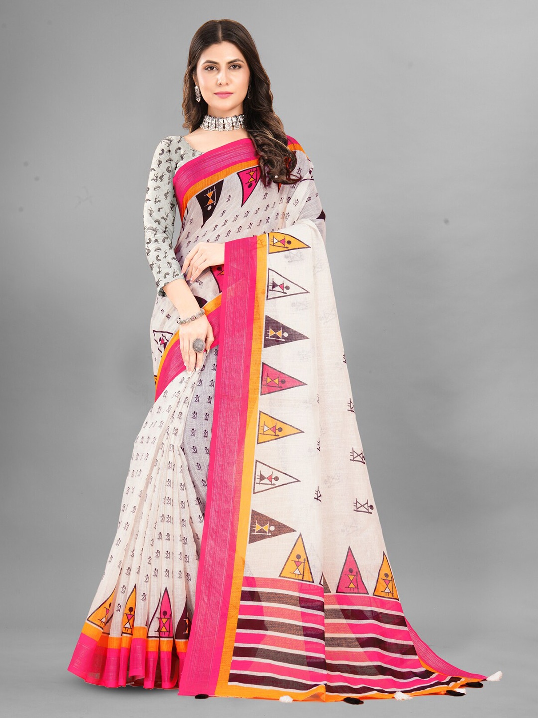 

Inithi Warli Printed Saree, Pink