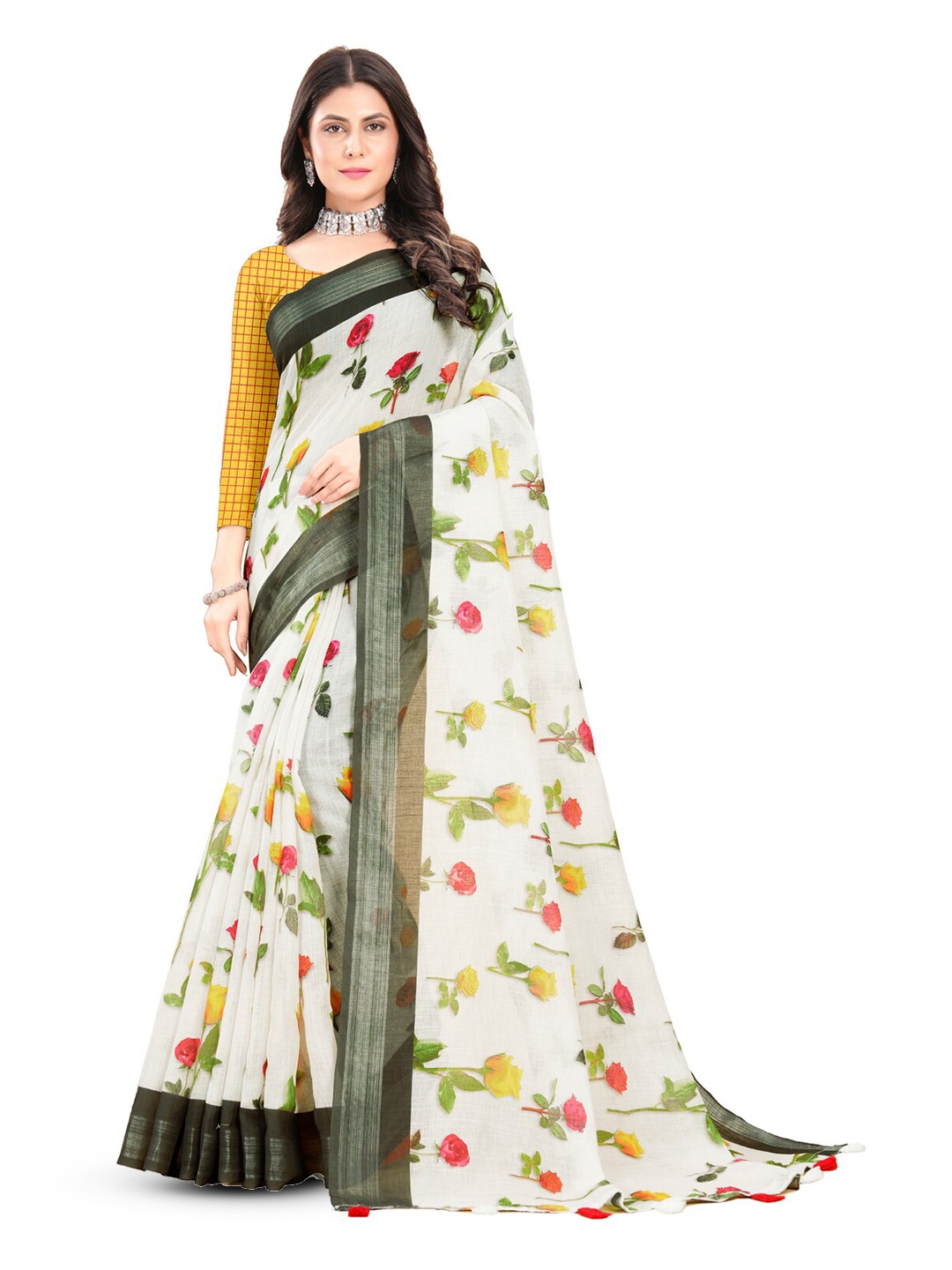 

Inithi Floral Printed Saree, White