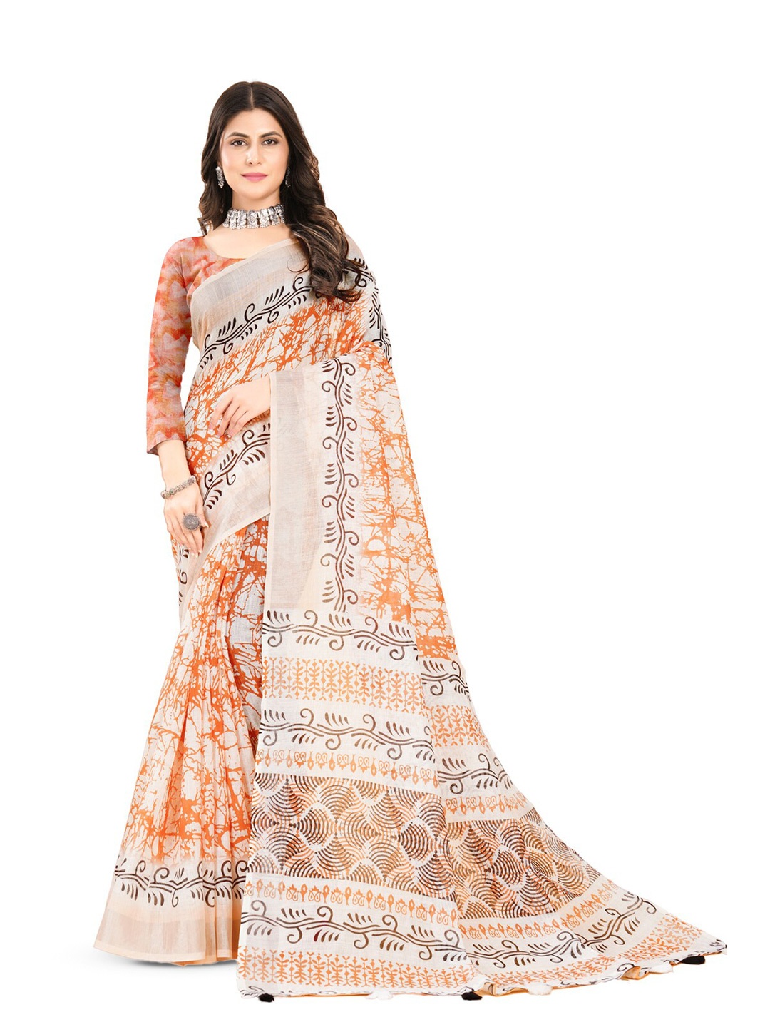 

Inithi Floral Printed Saree, White