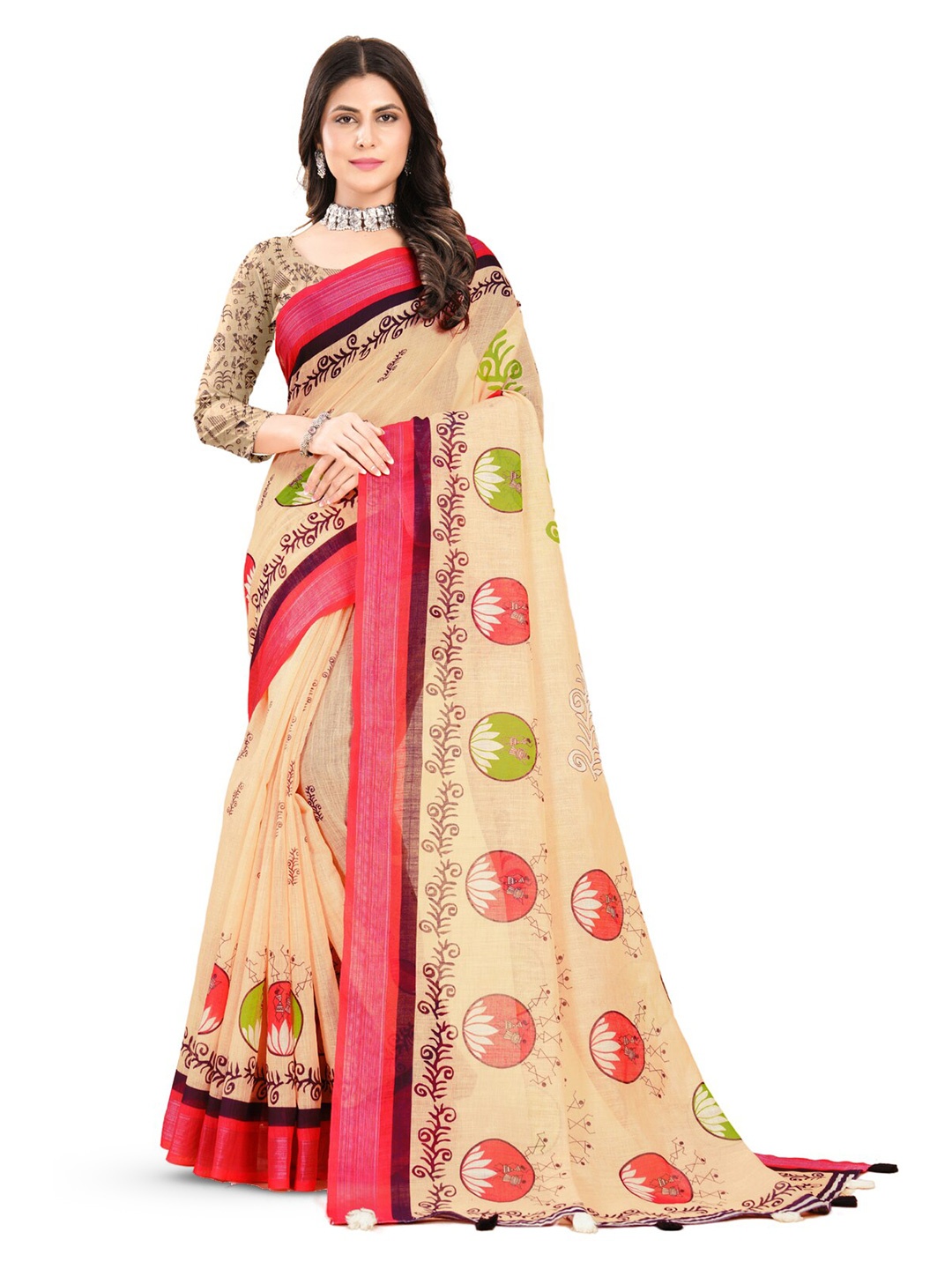 

Inithi Floral Printed Zari Saree, Yellow
