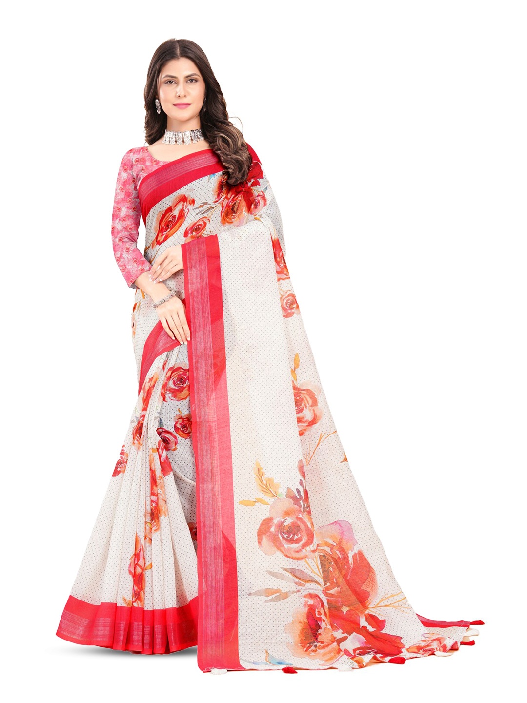 

Inithi Floral Printed Saree, White