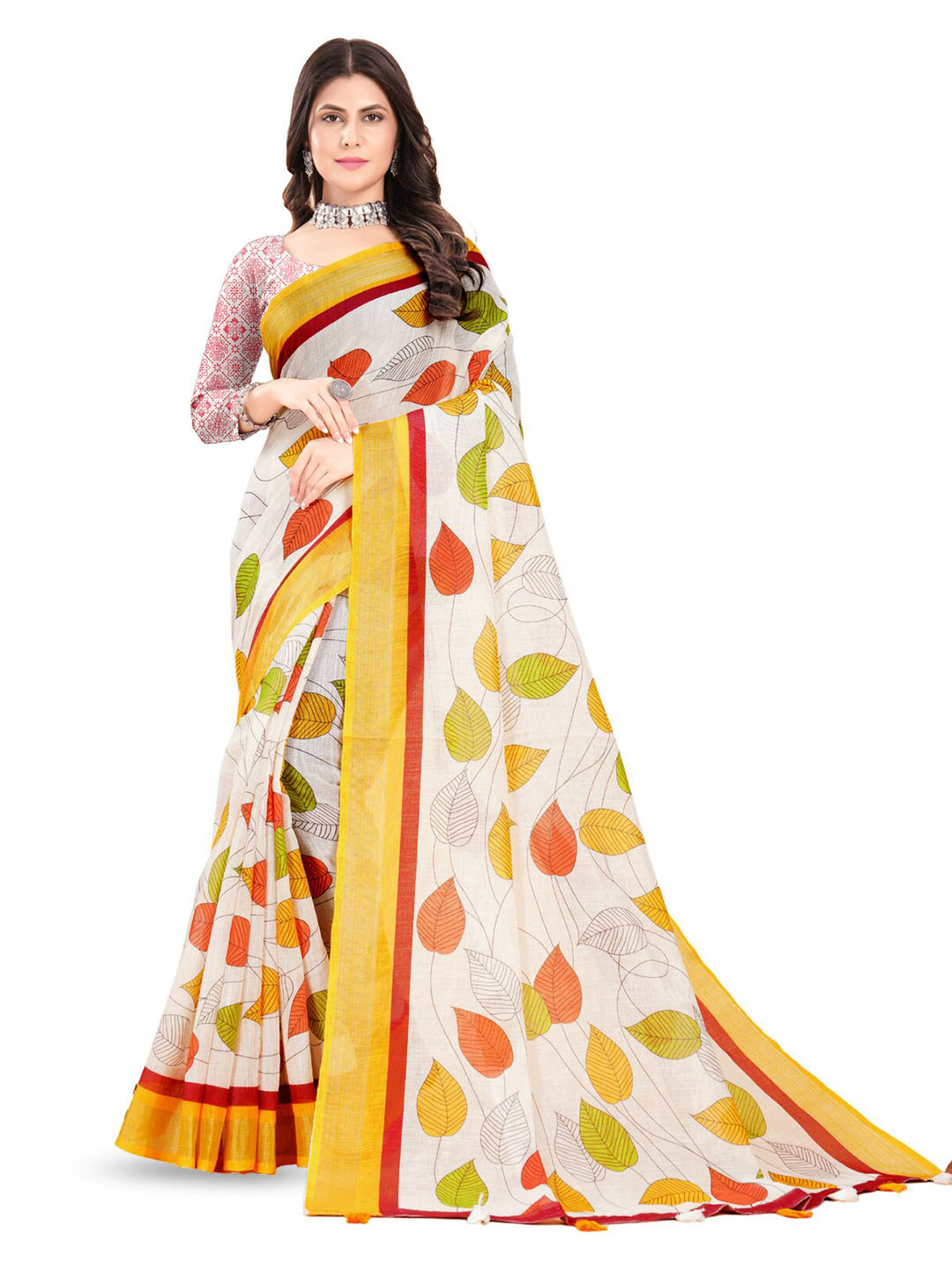 

Inithi Floral Printed Saree, White